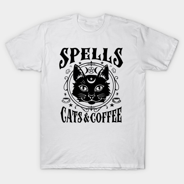 Spells, Cats & Coffee T-Shirt by Gothic Rose